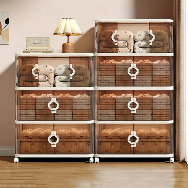 Storage Bins With Lids Foldable Storage Boxes With Doors, Stackable Organizer System, Plastic Containers With Lockable Wheels.