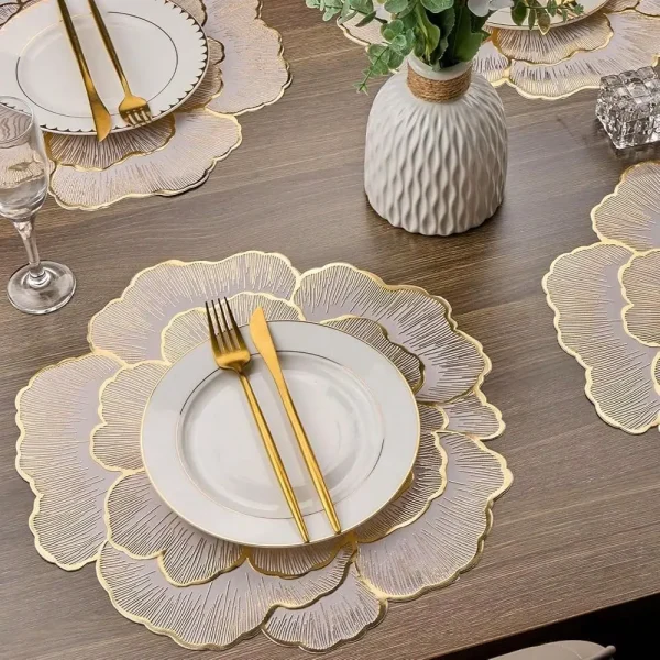 Gold Floral Vinyl Placemats Set
