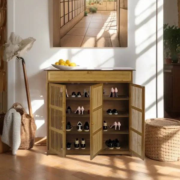 Vintage Bamboo 4-Tier Shoe Cabinet
