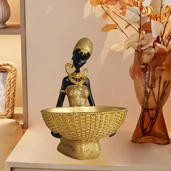 African Girl Resin Decor Statue